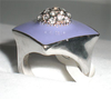 rhodium ring and enamel purple diamond signet style size 20 size 60