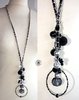 collier sautoir en chaine rhodium fantaisie perles pampilles en verre tissu