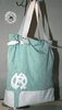 Tote bag 14 x 38 x 42 cm pastel green mint fabric white plumetis inlay MR logo and handles