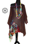 Pull tunique robe grosse mailles ajourées style poncho overside manches 3/4 laines multicolores XXL