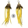 Boucles d'oreilles mi-longues breloques bronze perles & plumes jaune lumineux