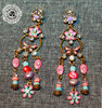 Boucles d'oreilles fantaisies romantiques en métal bronze émail tons corail lilas turquoise