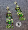 Boucles d'oreilles fantaisies romantiques en métal bronze émail tons verts