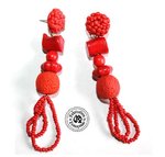Boucles d'oreilles créoles à clous fantaisies style design ethnique chic perles rouges
