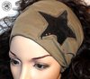 Bandeau headband foulard en tissu kaki dévoré et étoile de sequins noirs