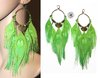 Boucles d'oreilles créoles géantes xxl style design ethnique plumes de Paon tons vert et bronze