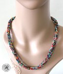 Collier court unisexe perles de rocailles verres multicolores
