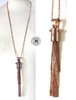 Collier long sautoir style design pampille pompons de fines chaines or rose chromé estampe étoile