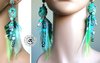 Sleeping earrings in silk cocoons shades turquoise blue mint green water coral rhinestones