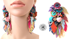 XXL tropical style multicolored leather charms earrings