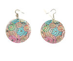 Creole earrings fantasy style fine prints enameled metal multicolored