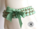 Set of 3 dissolvable elasticated bracelets in refined glass rhinestones light green turquoise mint w