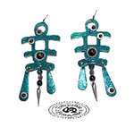 Earrings 9 cm ethnic style Inca iridescent leather tones silver green petrol blue duck