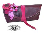Luxury smooth leather case inlaid 3D flowers purple tones size 19 x 7 cm