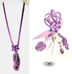 necklace long necklace link end leather link end tassel leaves flowers purple leathers