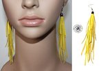 Yellow fancy leather tassel earrings