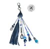 key ring jewel bag navy blue leather bead and chain coordinated