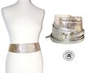 Wide adjustable belt in iridescent gold and silver leathers, one size 40 to 54