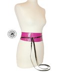 Wide adjustable leather belt in crocodile style pink fuchsia bright one size 40 to 54