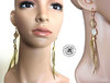 Ethnic earrings metal medium fine gold feathers and cowries natural 15 cm