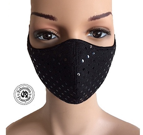 Masque mode nouvelle collection en tissus luxe tendance jersey pois noirs lavable 40 °