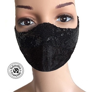 Masque mode nouvelle collection tissus luxe tendance dentelle sequins jersey noirs lavable 40 °