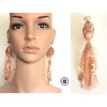 Silk nude and swarovski rhinestone pendant earrings