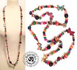 long necklace in multicolored wooden beads and butterflies 60 cm
