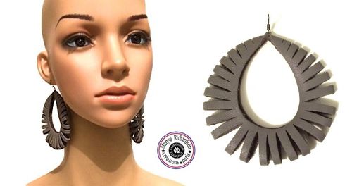 Taupe gray leather hoop earrings design style fantasy springs