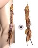 1 long single solo earring 20 cm lace style in brown camel tones