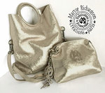 2 in 1 modular bag in smooth iridescent taupe leather + matching grigri FREE