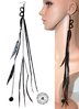 1 long single solo earring 35 cm in totally black leather and feathers
