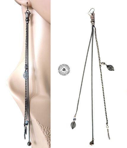 1 long single solo earring 25 cm in anthracite gun chains and pearls
