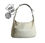 sac à main ou épaule cuir style croco  ivoire 30 x 20 x 5 cm + grigri bijou de sac coordonné OFFERT