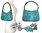 VEGAN turquoise leather bag 30 x 20 x 5 cm + matching bag charm FREE