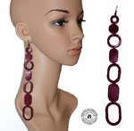 1 single long solo earring 18 cm in oval pendant style in eggplant burgundy leather